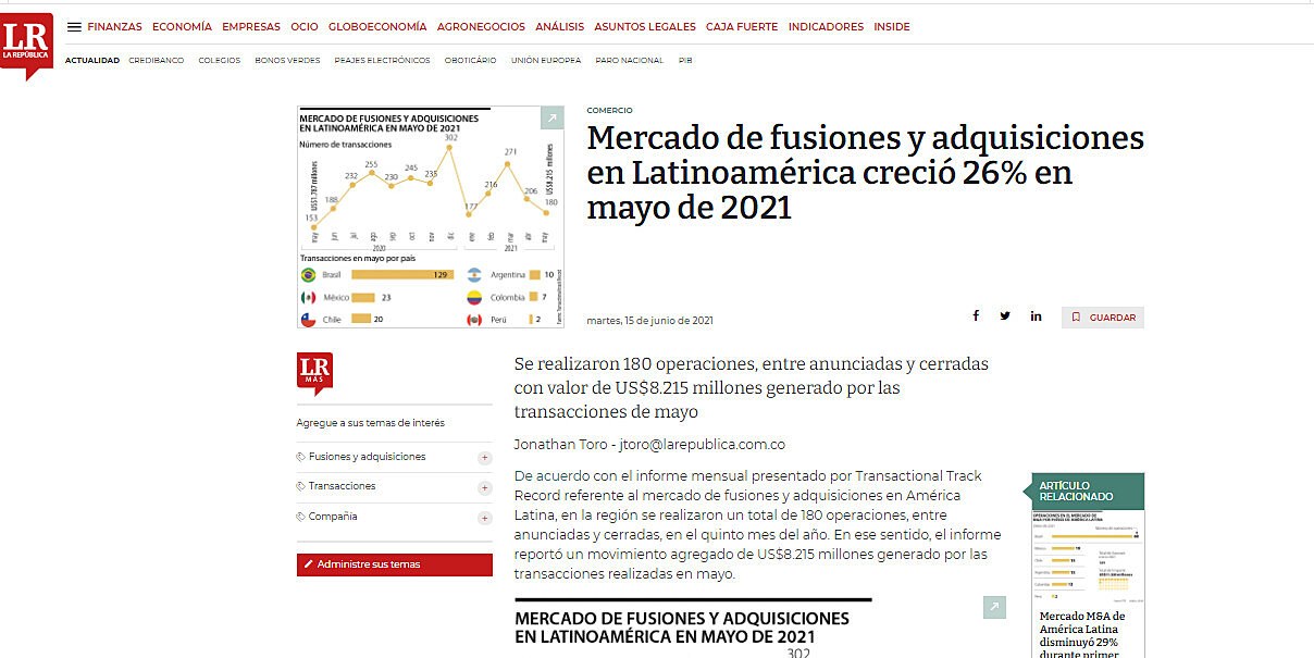 Mercado de fusiones y adquisiciones en Latinoamrica creci 26% en mayo de 2021